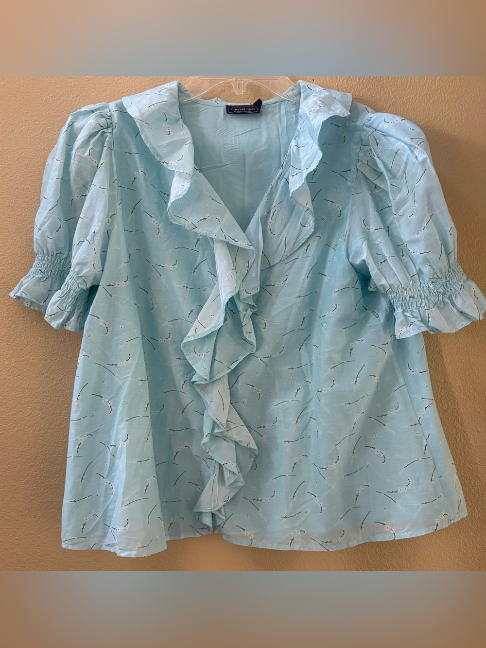 Vineyard Vines Pale Blue Ruffle Button-Down Blouse